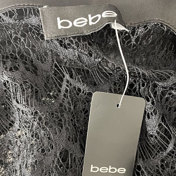 Bebe Doris 3/4 Sleeve Stretch Lace Shirt in Black - Picture 5 of 8